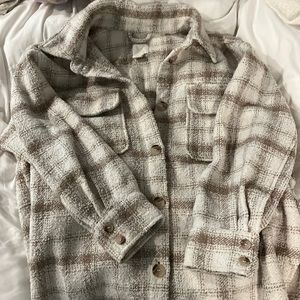 Plaid tan and cream oversized shacket